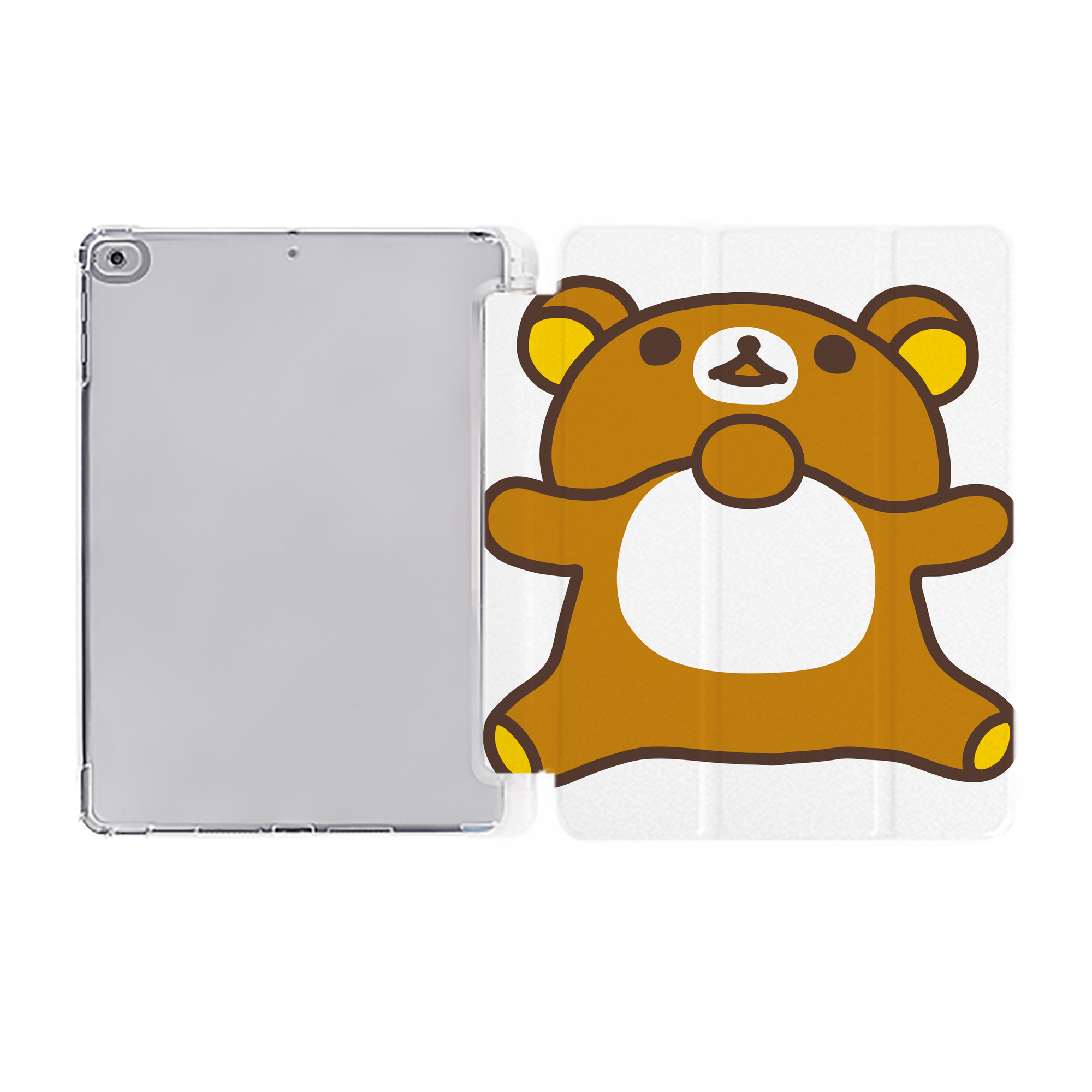 （画像用） リラックマ リラックマ キイロイトリ Rilakkuma Korilakkuma Kiiroitori IPad ケース ペン収納付き 三つ折りスタンド PUレザー×シリコン 対応機種9.5/10.5/10.9インチ